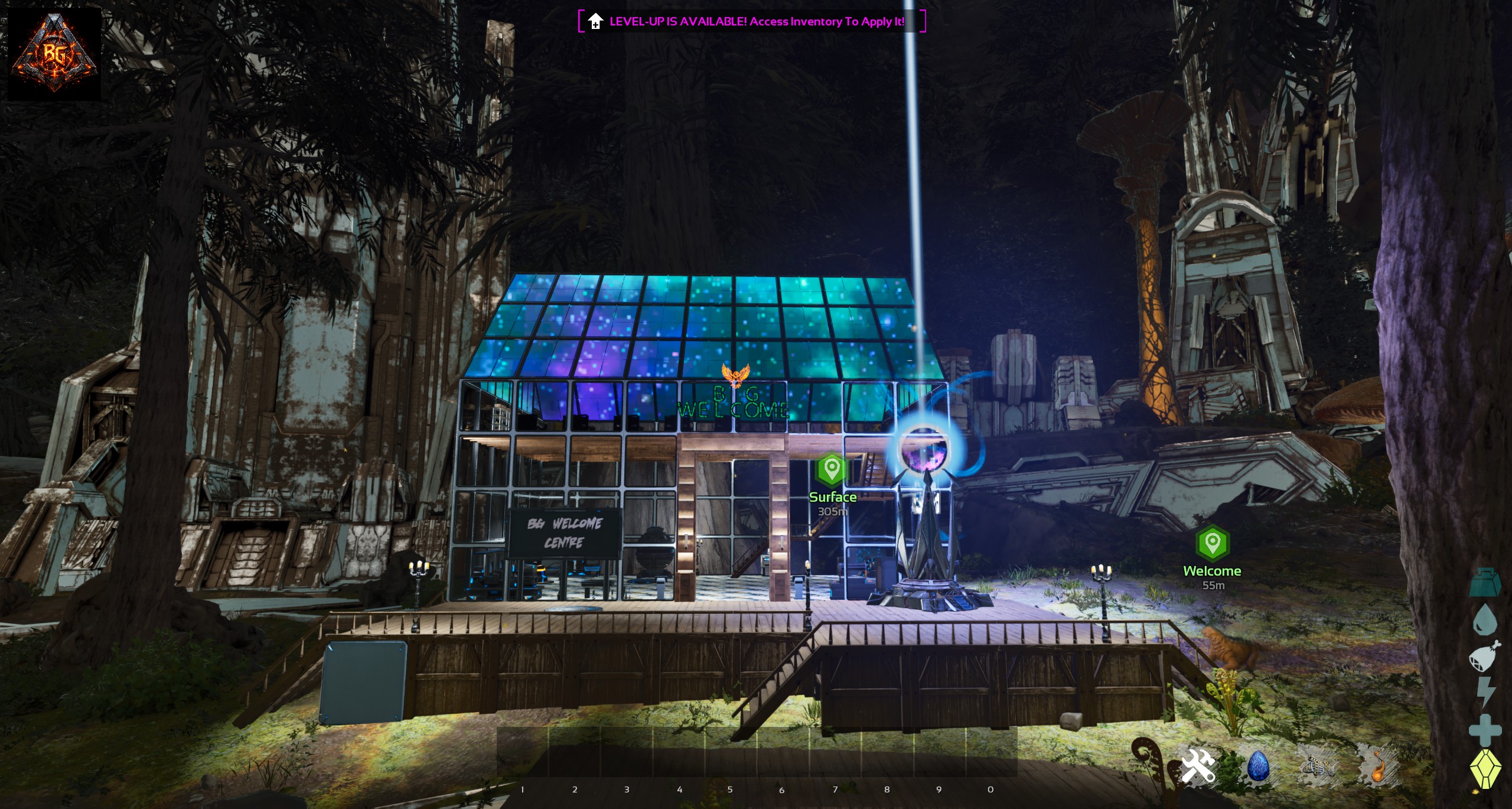 BG Gaming Welcome Centre on Aberration — exterior view of the public crafting hub
