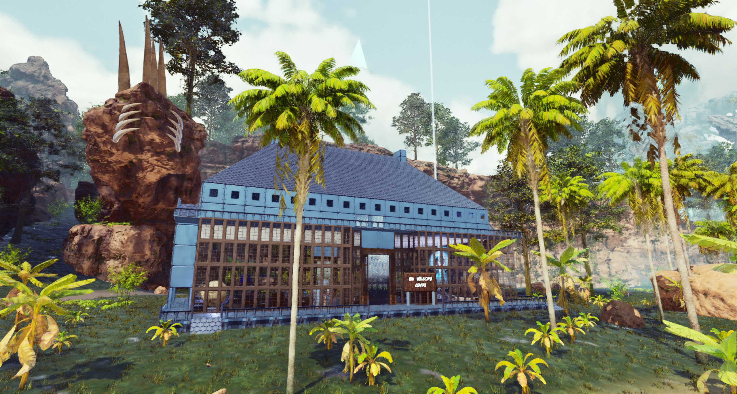 BG Gaming Welcome Centre on Forglar — exterior view of the public crafting hub built by Minxee